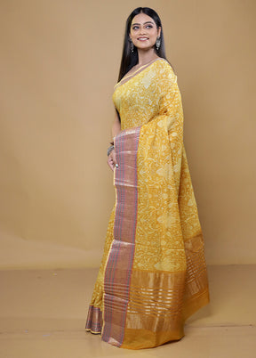 Yellow Chanderi Cotton Saree With Blouse Piece