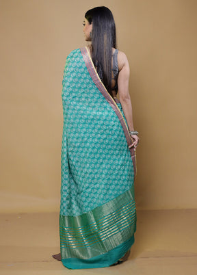 Green Chanderi Cotton Saree With Blouse Piece