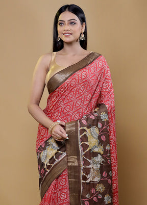 Brown Chanderi Cotton Saree With Blouse Piece