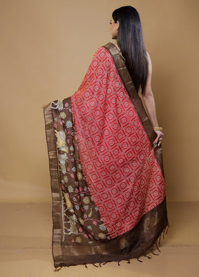 Brown Chanderi Cotton Saree With Blouse Piece