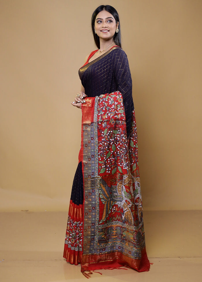 Red Chanderi Cotton Saree With Blouse Piece