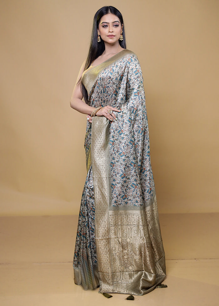 Cream Dupion Silk Saree With Blouse Piece