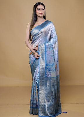 Blue Dupion Silk Saree With Blouse Piece