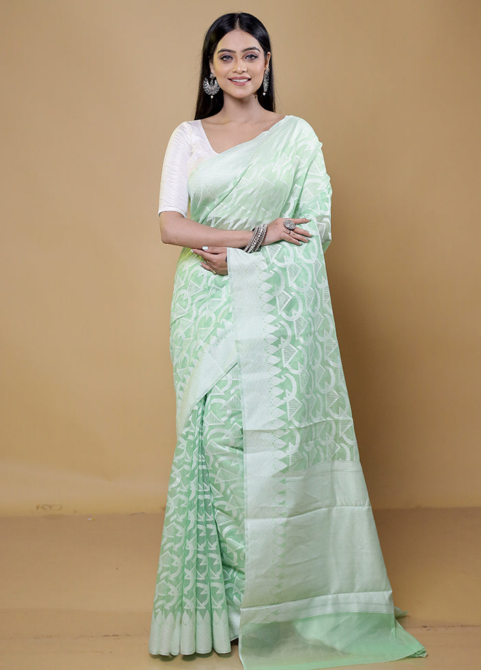 Green Cotton Saree With Blouse Piece