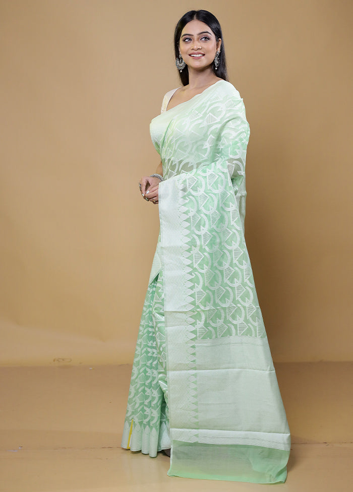 Green Cotton Saree With Blouse Piece