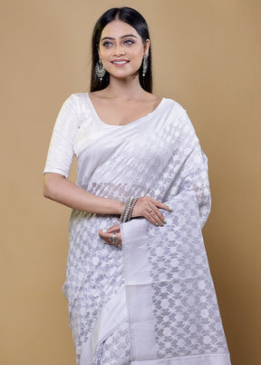 Grey Cotton Saree With Blouse Piece