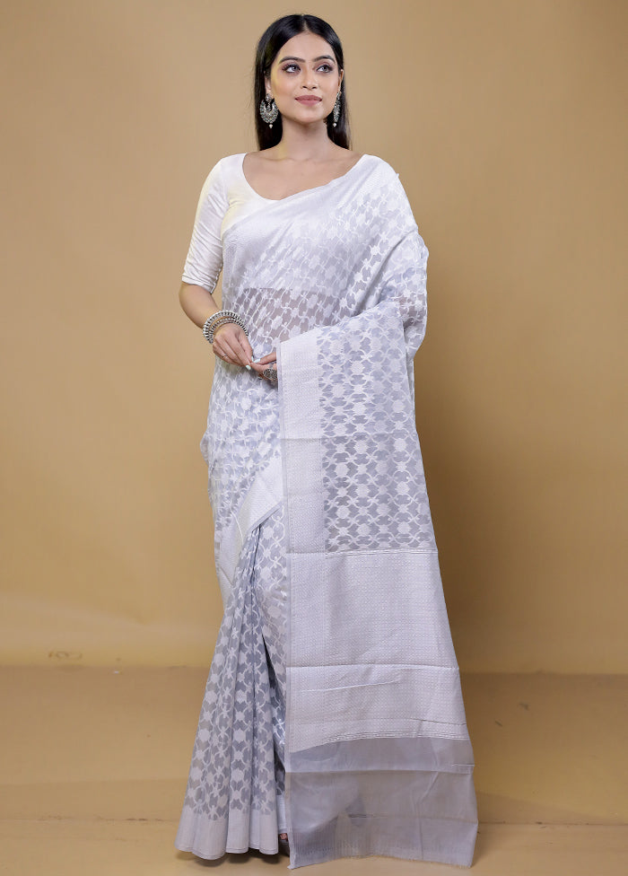 Grey Cotton Saree With Blouse Piece