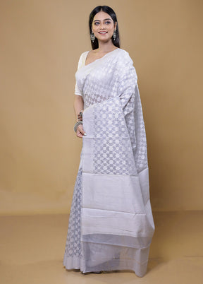 Grey Cotton Saree With Blouse Piece