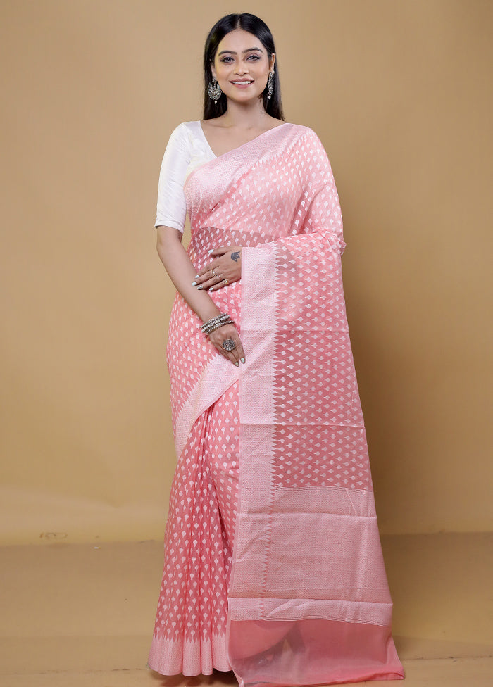 Pink Cotton Saree With Blouse Piece