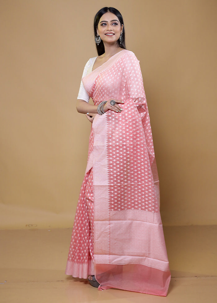 Pink Cotton Saree With Blouse Piece