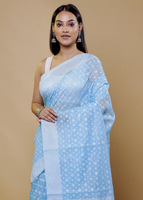 Blue Cotton Saree With Blouse Piece