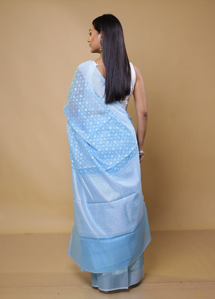 Blue Cotton Saree With Blouse Piece