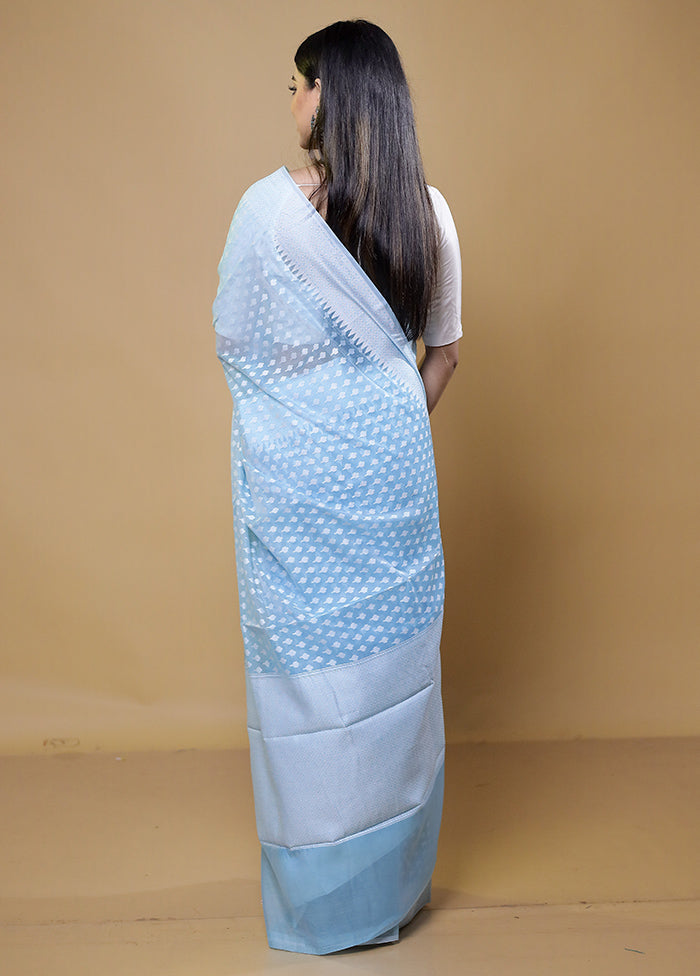 Blue Cotton Saree With Blouse Piece