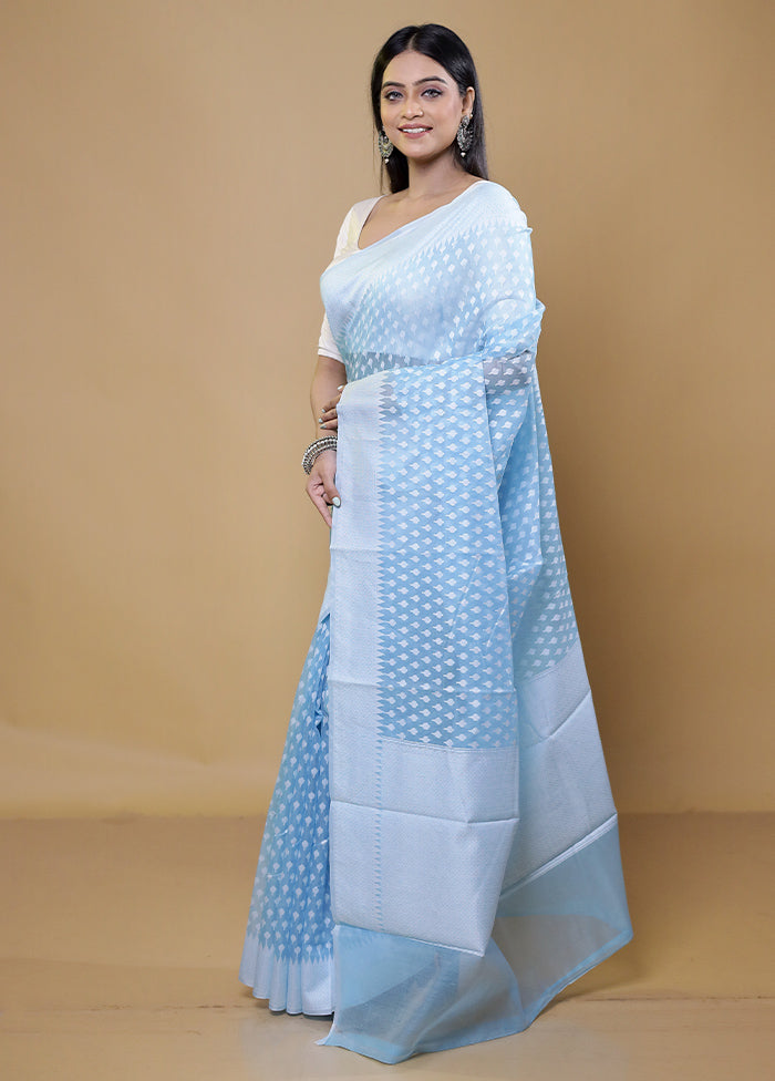 Blue Cotton Saree With Blouse Piece