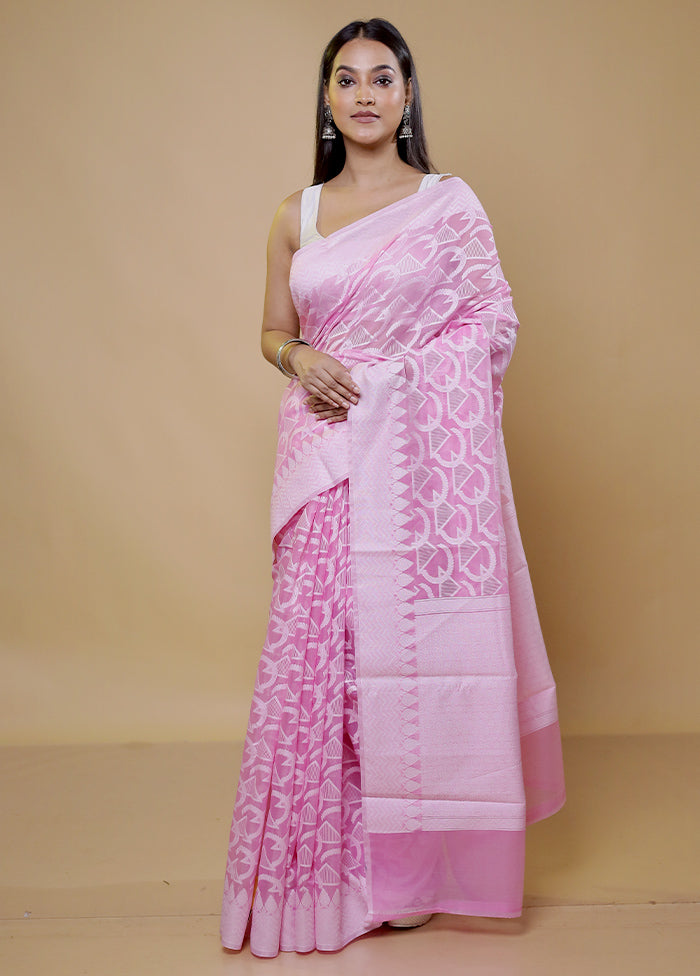 Pink Cotton Saree With Blouse Piece