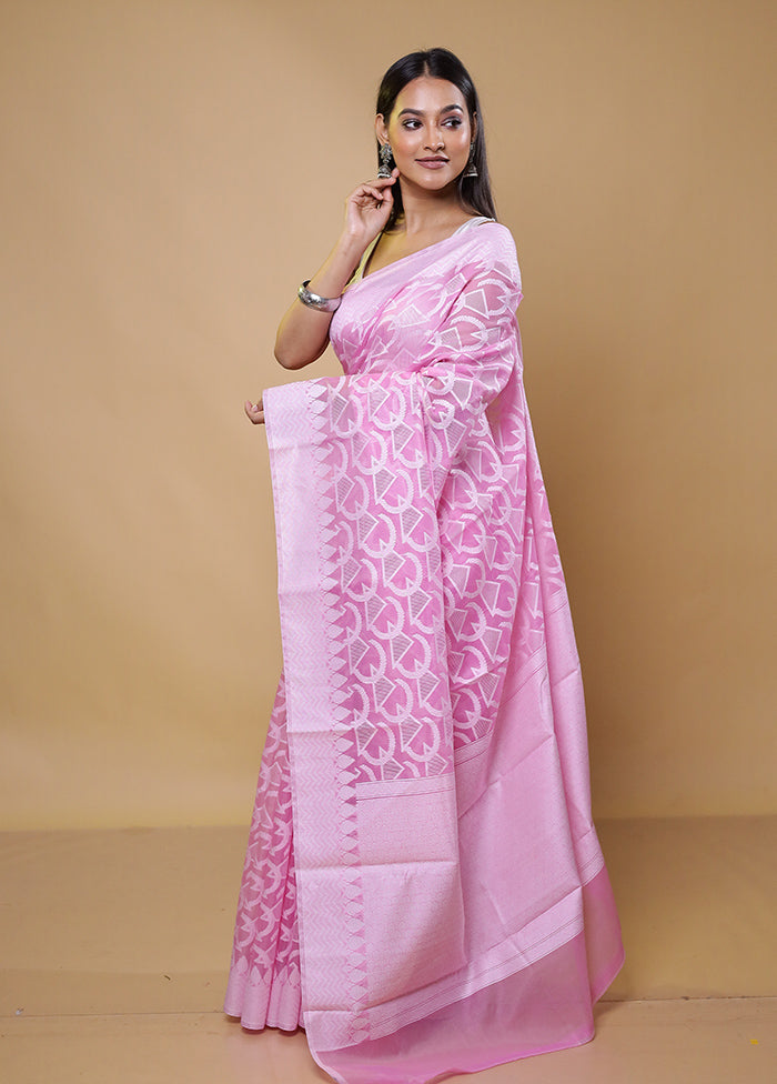 Pink Cotton Saree With Blouse Piece