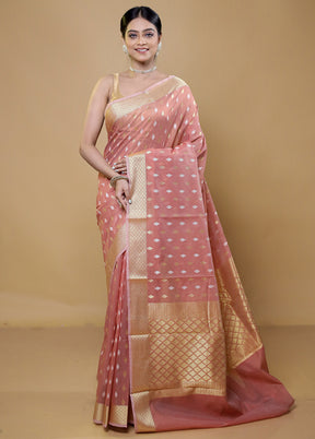 Pink Kora Silk Saree With Blouse Piece