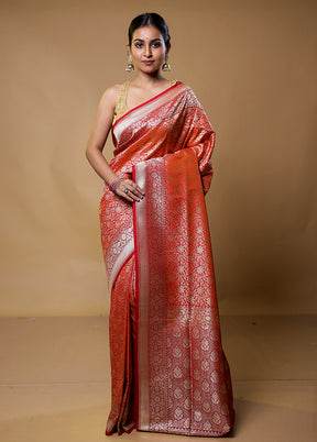 Orange Uppada Silk Saree With Blouse Piece