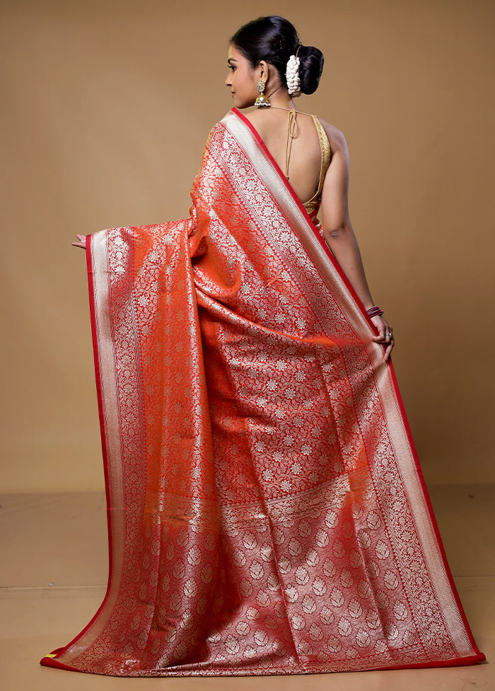 Orange Uppada Silk Saree With Blouse Piece