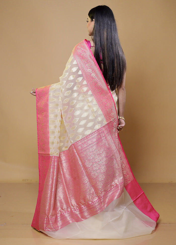 Cream Organza Saree With Blouse Piece