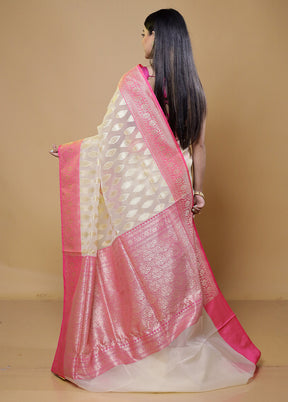 Cream Organza Saree With Blouse Piece