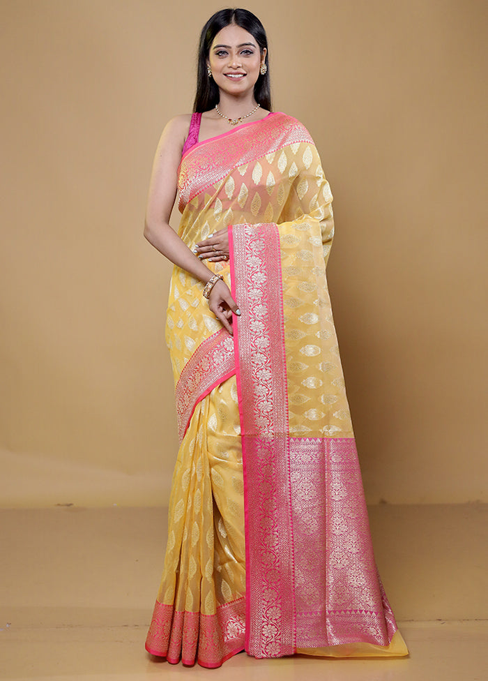 Yellow Organza Saree With Blouse Piece