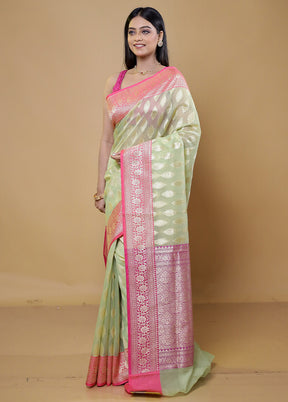 Green Organza Saree With Blouse Piece