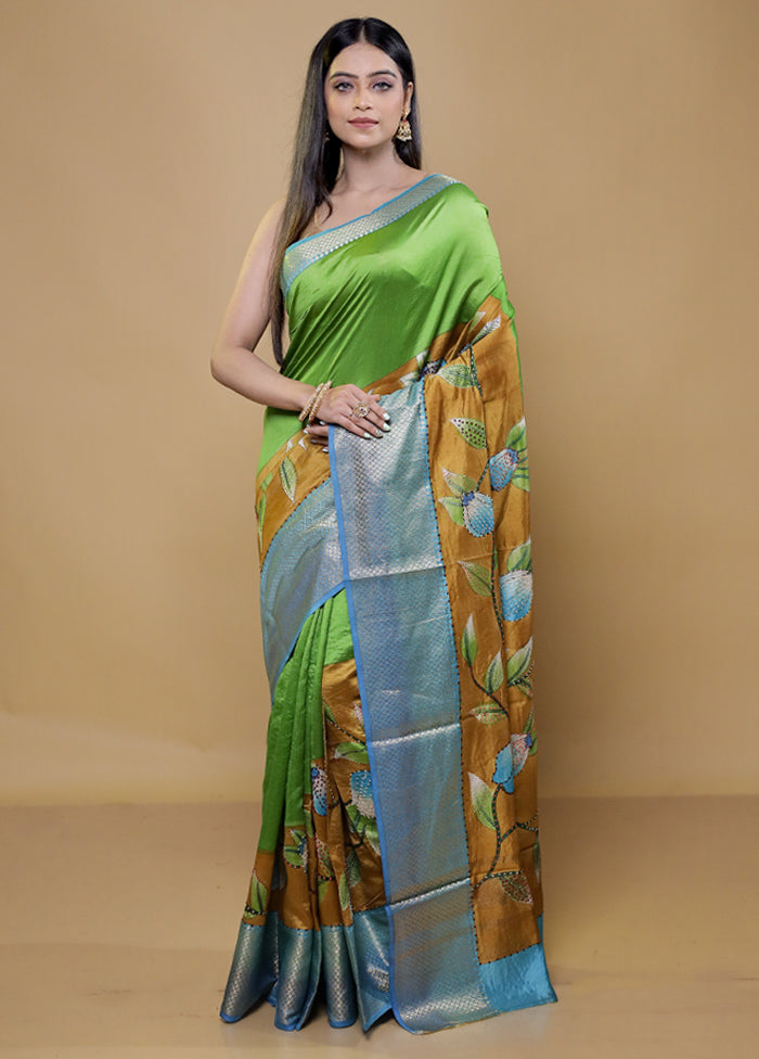 Peach Handloom Tussar Pure Silk Saree With Blouse Piece