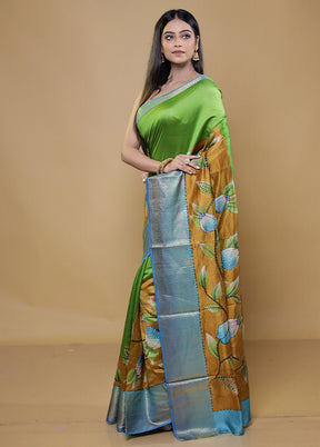 Peach Handloom Tussar Pure Silk Saree With Blouse Piece