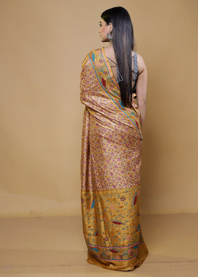 Cream Handloom Tussar Pure Silk Saree With Blouse Piece