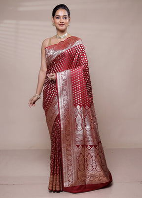 Maroon Banarasi Silk Saree With Blouse Piece