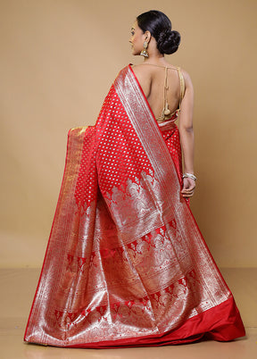 Red Banarasi Silk Saree With Blouse Piece