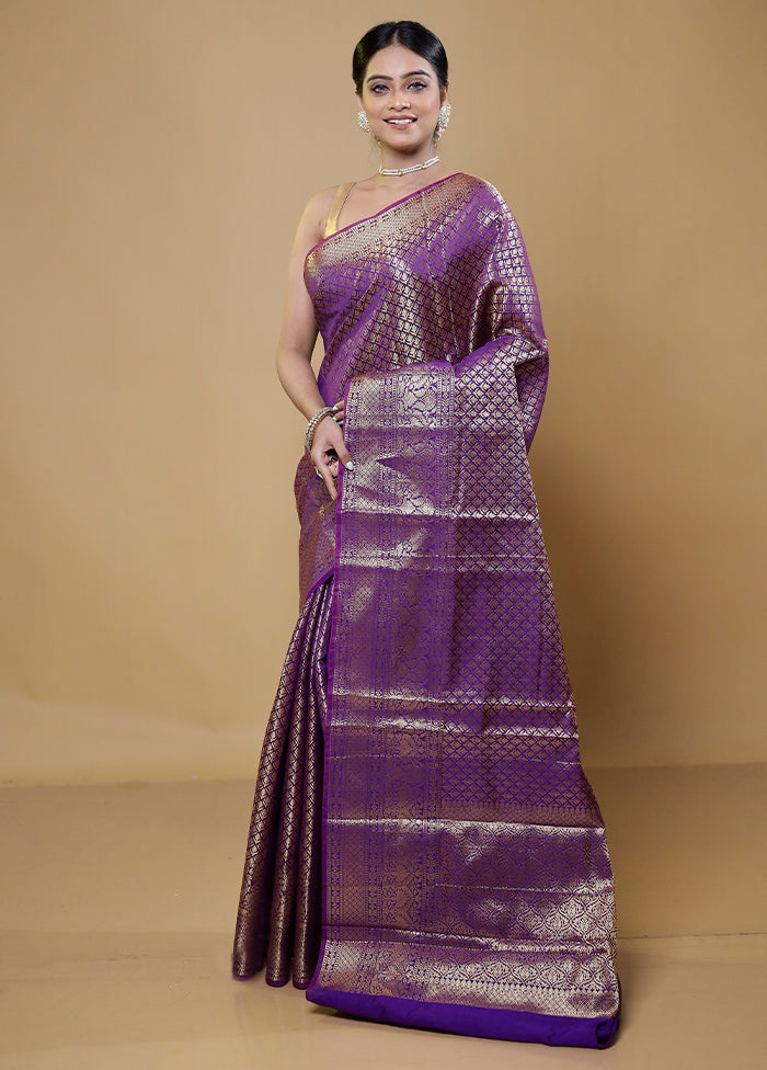 Purple Kora Silk Saree With Blouse Piece