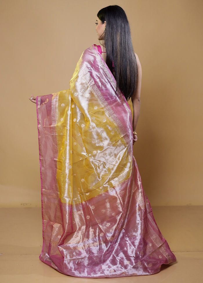 Yellow Tissue Silk Saree With Blouse Piece