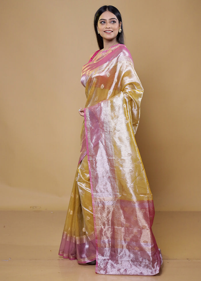 Yellow Tissue Silk Saree With Blouse Piece