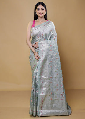 Green Crushed Tissue Silk Saree With Blouse Piece