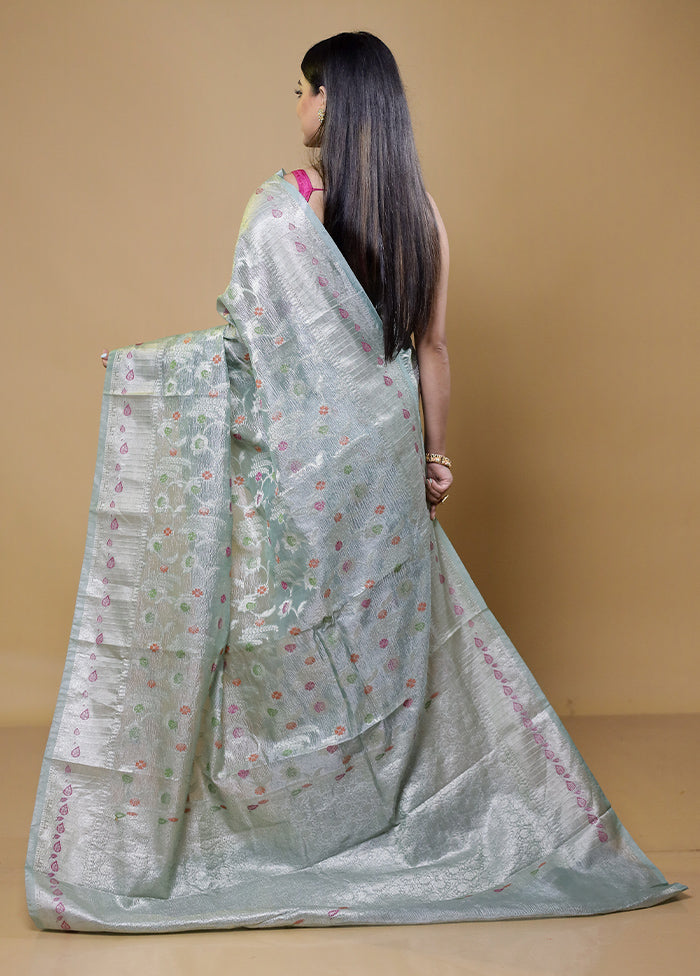 Green Crushed Tissue Silk Saree With Blouse Piece