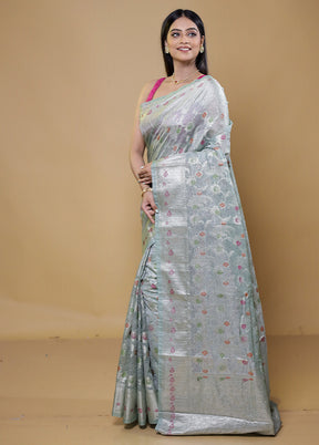 Green Crushed Tissue Silk Saree With Blouse Piece