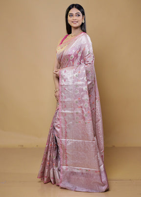 Pink Crushed Tissue Silk Saree With Blouse Piece