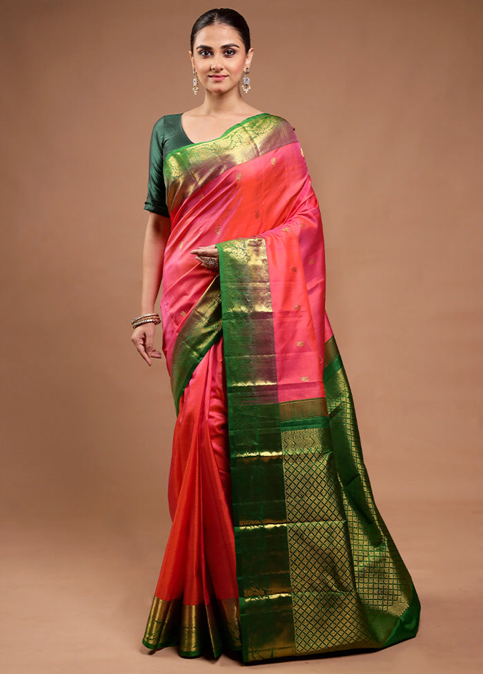 Pink Handloom Kanchipuram Pure Silk Saree With Blouse Piece