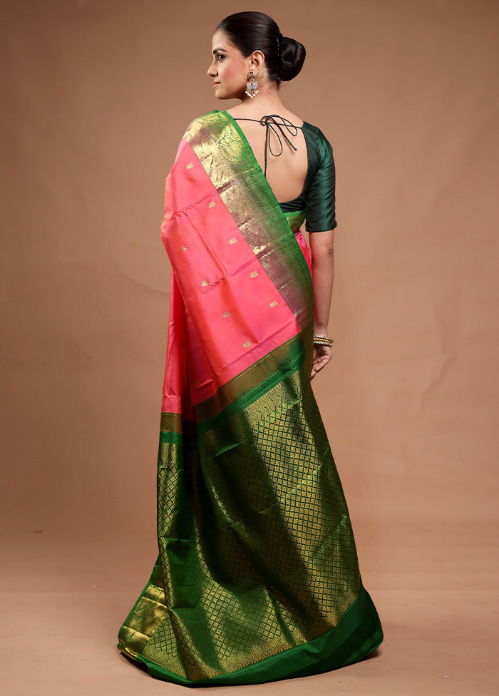 Pink Handloom Kanchipuram Pure Silk Saree With Blouse Piece