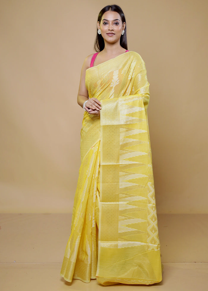 Yellow Kora Silk Saree With Blouse Piece