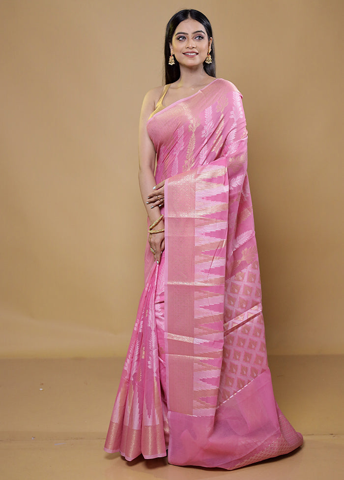 Pink Kora Silk Saree With Blouse Piece