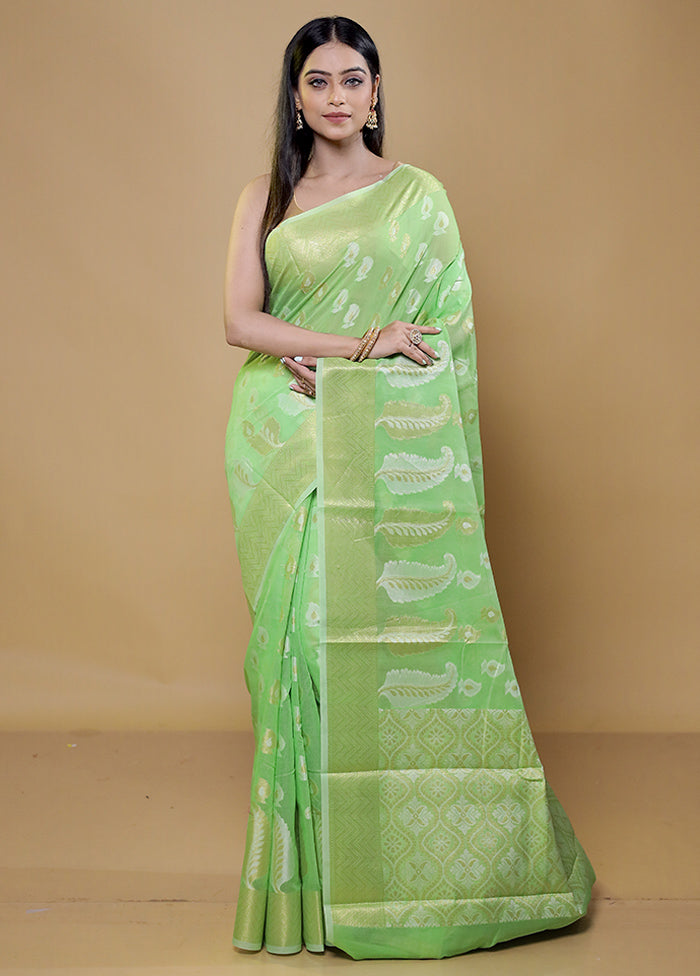 Green Kora Silk Saree With Blouse Piece