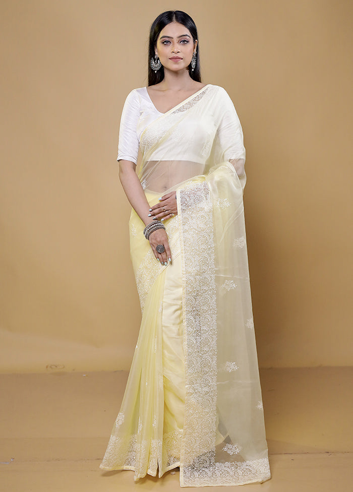 Cream Organza Saree With Blouse Piece