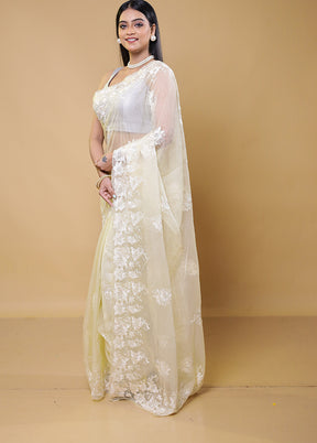 White Organza Saree With Blouse Piece