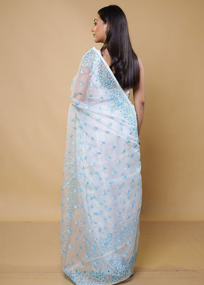 Blue Organza Saree With Blouse Piece