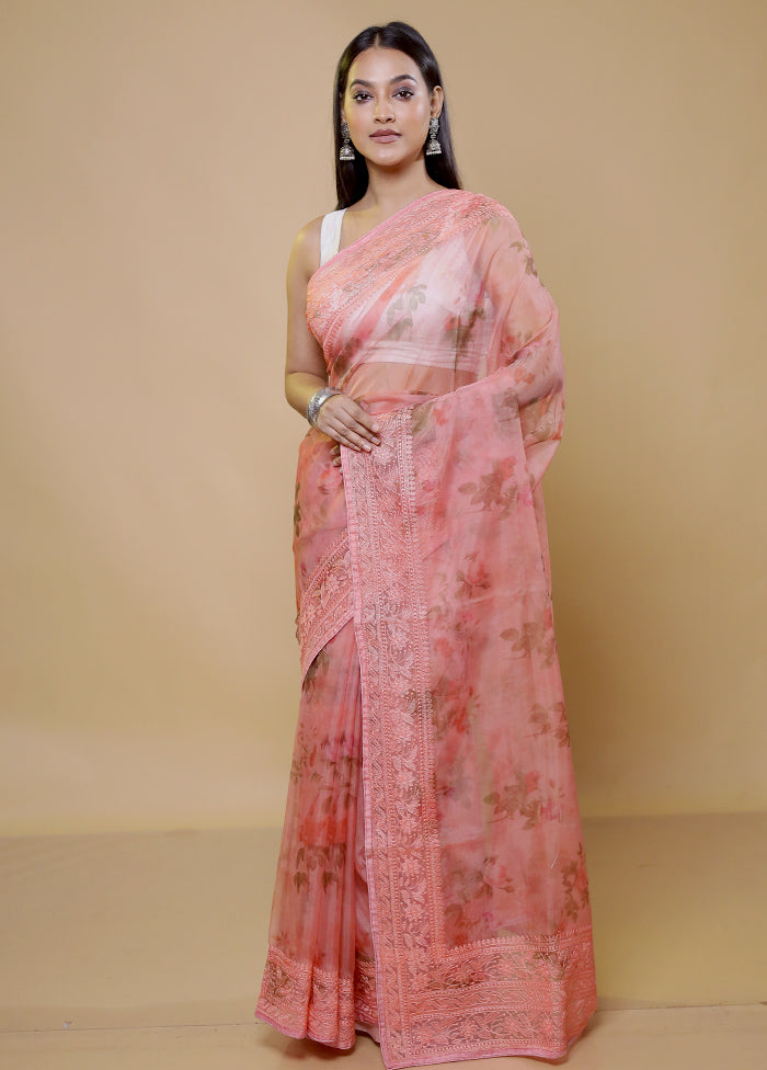 Pink Organza Saree With Blouse Piece