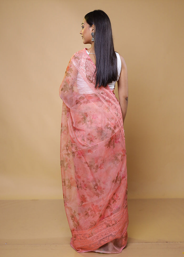 Pink Organza Saree With Blouse Piece