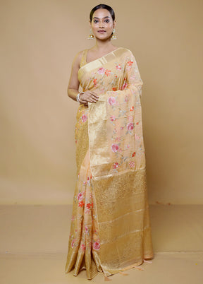 Cream Organza Saree With Blouse Piece